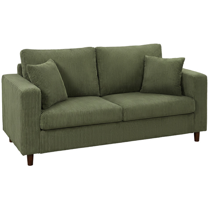 HOMCOM Loveseat Sofa with Wide Seat, Corduroy 2 Seater Couch with Deep Seat, Spring Cushion, Green