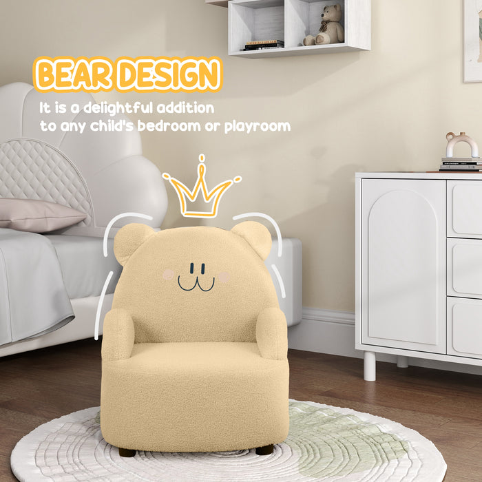 Bear Shaped Toddler Armchair - Plush Kids Chair for Playroom, Bedroom, Living Room - Ideal for Ages 18 Months to 3 Years in Khaki