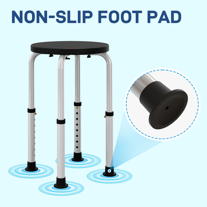 HOMCOM Shower Chair, Height Adjustable Aluminium Shower Stool with Non-Slip Feet for Disabled, Elderly, Black | Aosom UK