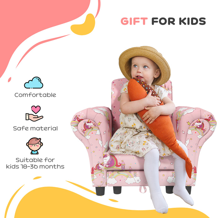 Kids Unicorn-Themed Sofa Set - 2 Pieces with Sturdy Wooden Frame, Perfect for Toddlers 1.5-3 Years - Comfortable and Adorable Seating for Young Children in Pink