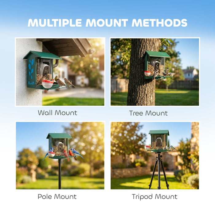 PawHut Smart Bird Feeder Camera 2K HD with AI Identifies 16,000+ Species, 2K HD Auto Capture Video, APP Instant Notifications