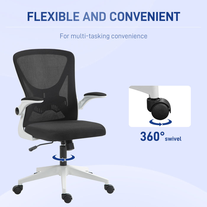Ergonomic Mesh Back Desk Chair - Adjustable Flip-Up Armrests, Lumbar Support in Black - Ideal for Comfortable Office Seating
