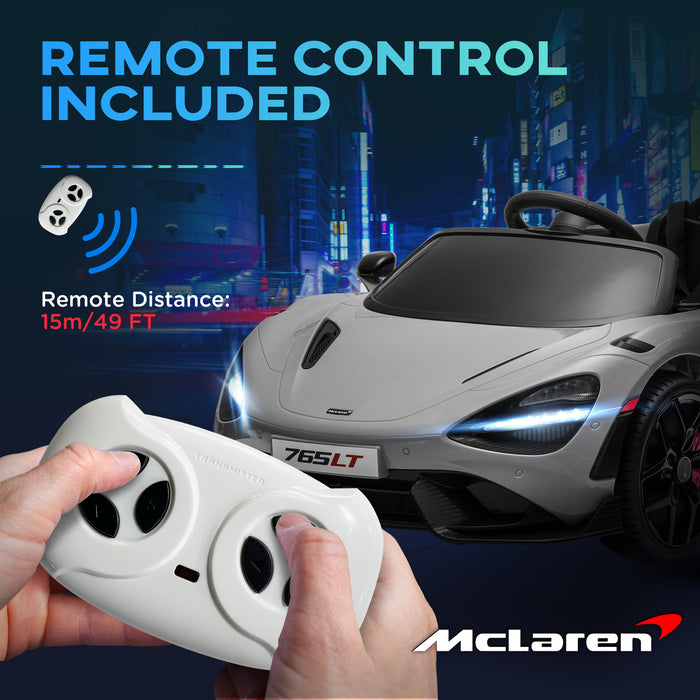 AIYAPLAY McLaren 765LT Licensed 12V Kids Electric Ride on Car with Butterfly Doors Remote Control Training Wheels Grey | Aosom UK