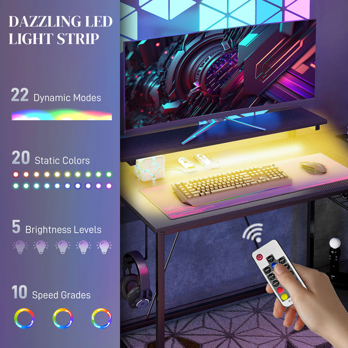 HOMCOM Reversible 'L' LED Light Gaming/Work Desk - Black | Aosom UK
