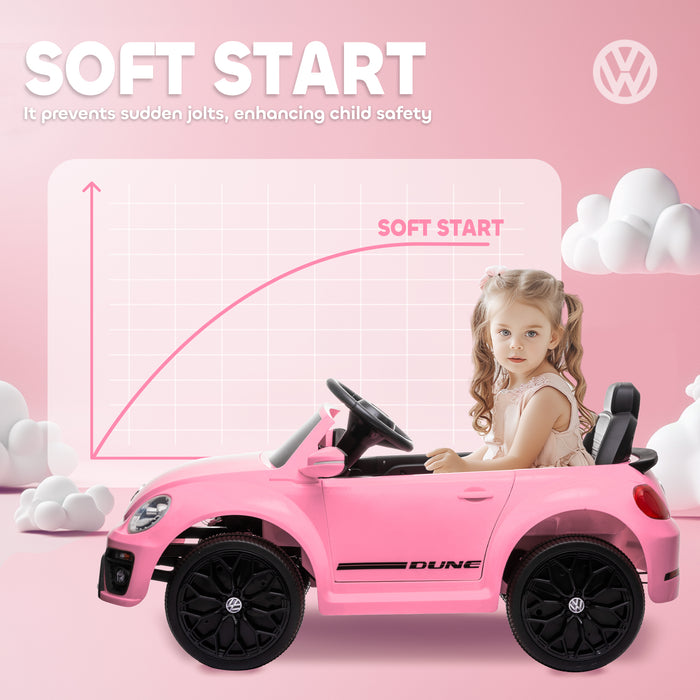AIYAPLAY Volkswagen Beetle Licensed 12V Ride on Car w/ Remote Control, Suspension Wheels, Soft Start, Lights, Music, Pink