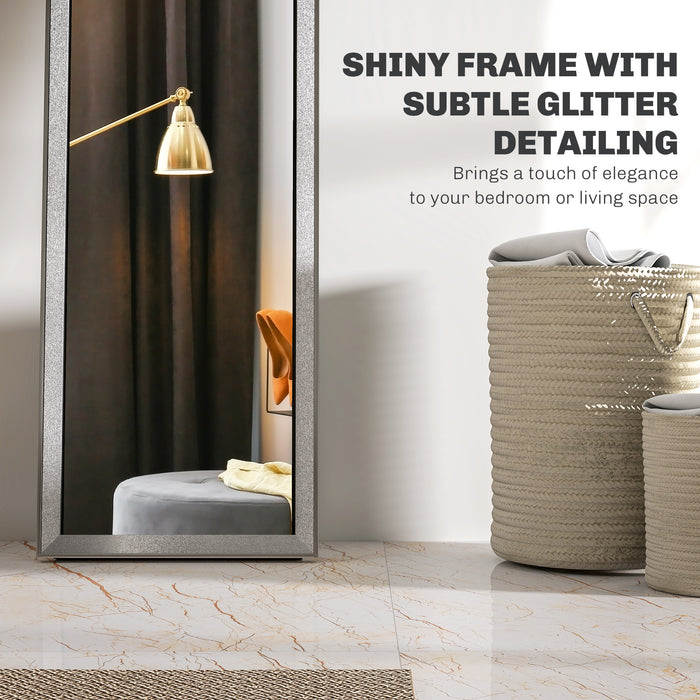 HOMCOM Full Length Mirror, 37 x 157cm Wall Mounted, Leaning, Free Standing Mirror, Framed Full Body Mirror for Living Room, Bedroom, Silver