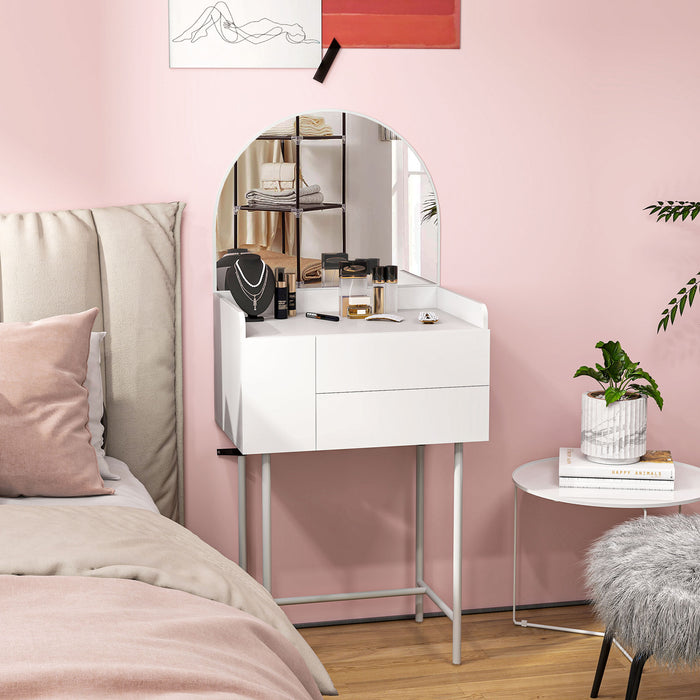 HOMCOM Dressing Table with Arched Mirror and 3 Drawers - White