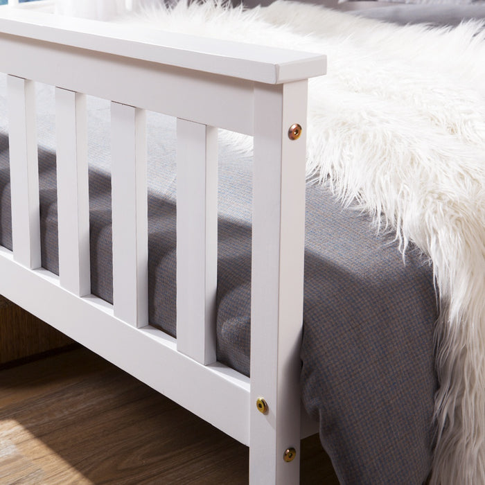 Pine Wooden Single Bed Frame with Sturdy Headboard and Footboard - 3ft, Durable Build, 190x90 cm in White Finish - Ideal for Small Bedrooms & Guest Rooms
