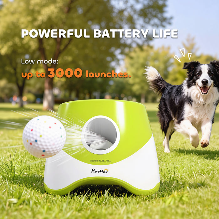 PawHut Automatic Dog Ball Launcher with 5 ETPU Tennis Balls 2.3", 3 Distance Settings 20/33/46ft, Green