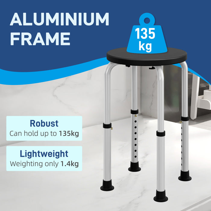 HOMCOM Shower Chair, Height Adjustable Aluminium Shower Stool with Non-Slip Feet for Disabled, Elderly, Black | Aosom UK