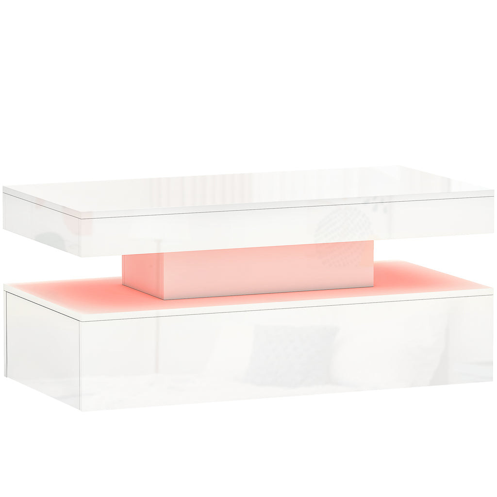 HOMCOM LED Coffee Table with Storage - High Gloss White