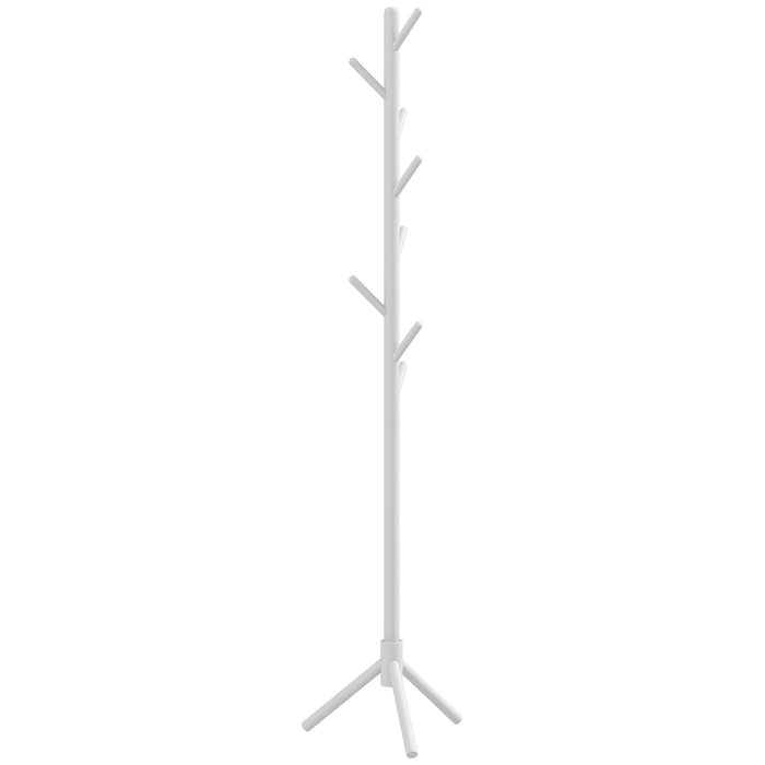 White Wooden Coat Stand with 8 Hooks - Elegant & Durable Clothes Hanger - Ideal for Home or Office Use