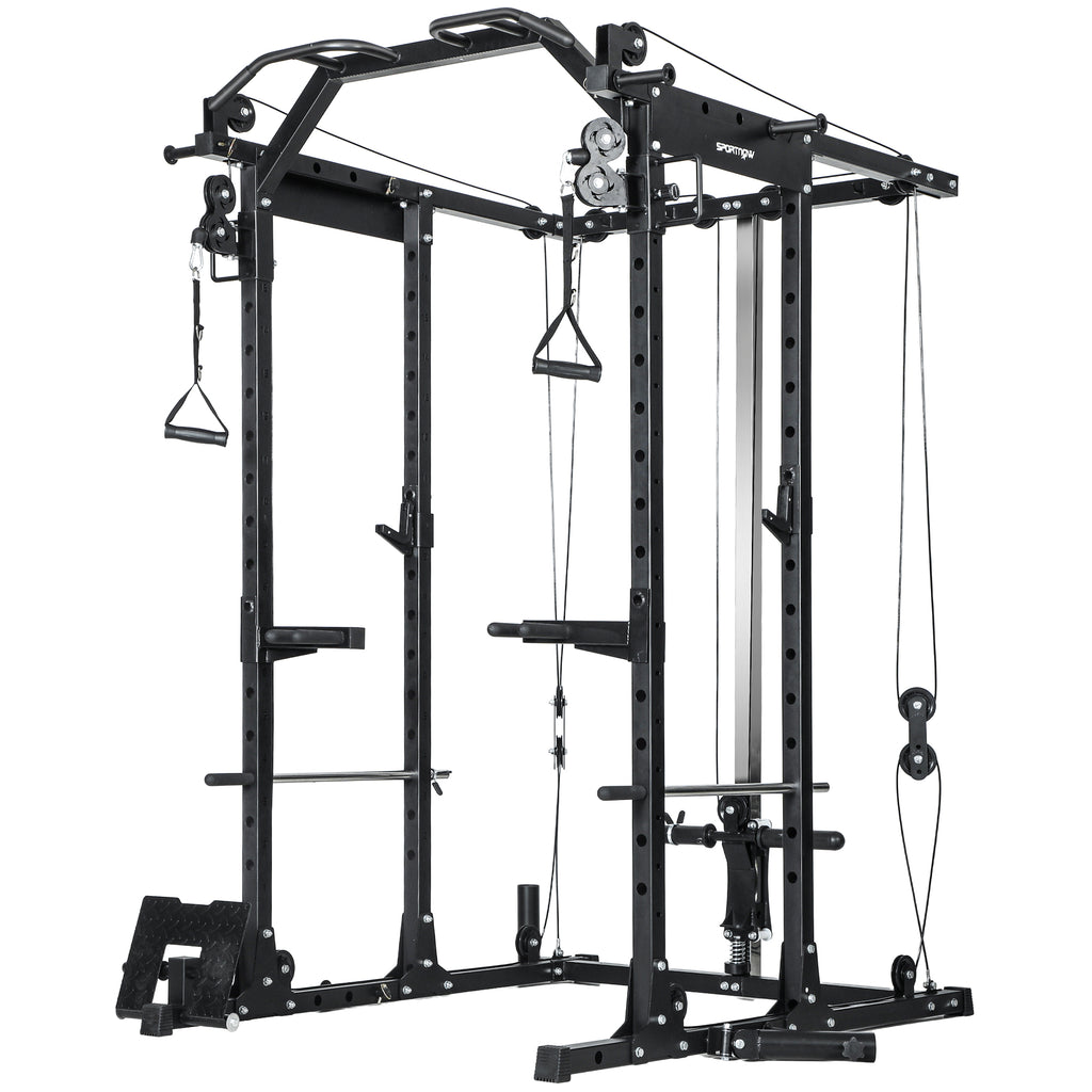 SPORTNOW Lat Pull-Down Home Gym Machine with Cable Crossover for Home Strength Training, Black
