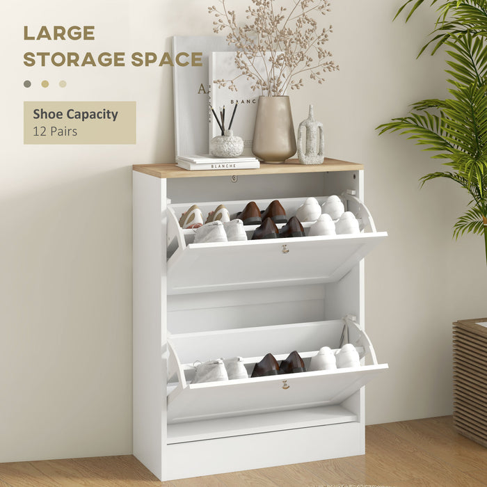 HOMCOM Narrow Shoe Cabinet with 2 Flip Drawers and Adjustable Shelves - White