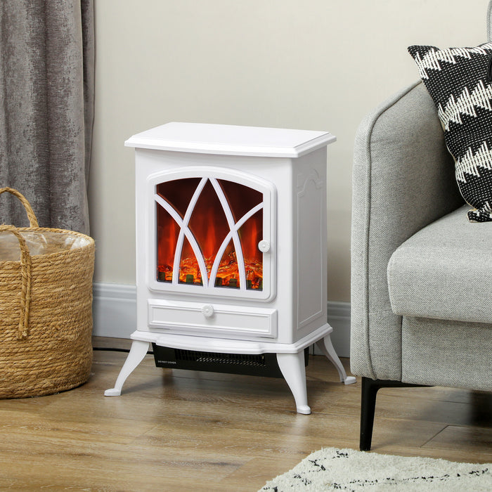 HOMCOM 1kW-2kW Vintage Electric Fireplace Heater - White | Aosom UK