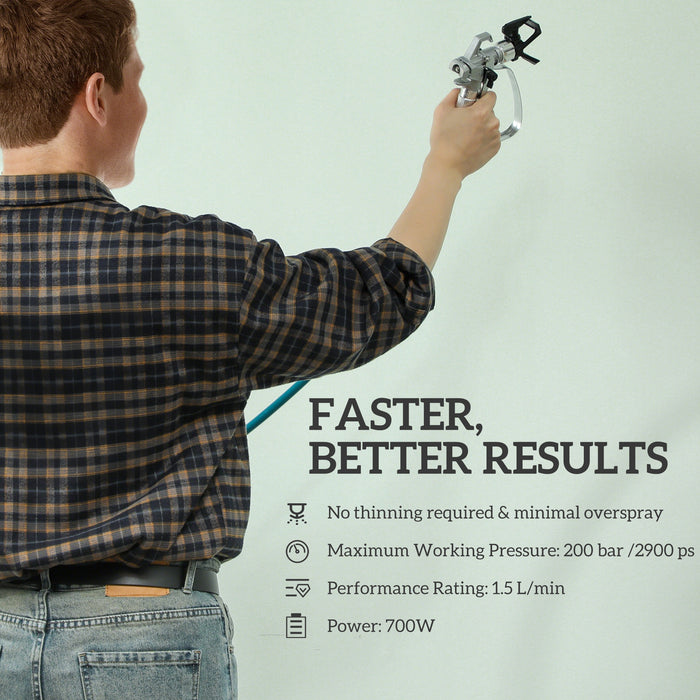 HOMCOM Airless Paint Sprayer, Thinning-Free, Electric Fence Paint Sprayer for Exterior and Interior DIY Painting Projects, Wall Spray Gun Machine, Household Use, 1.5L/min, 200 Bar, 7.5 m Hose