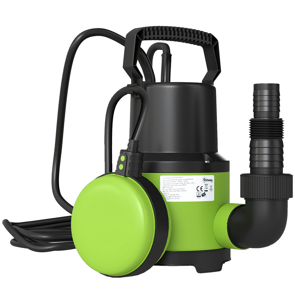 Outsunny 400W Submersible Water Pump for Dirty/Clean Water, 9000L/H Electric Sump Pump with Float Switch, Drain Water from Garden Pond, Hot Tub, Ditches, Portable and Lightweight