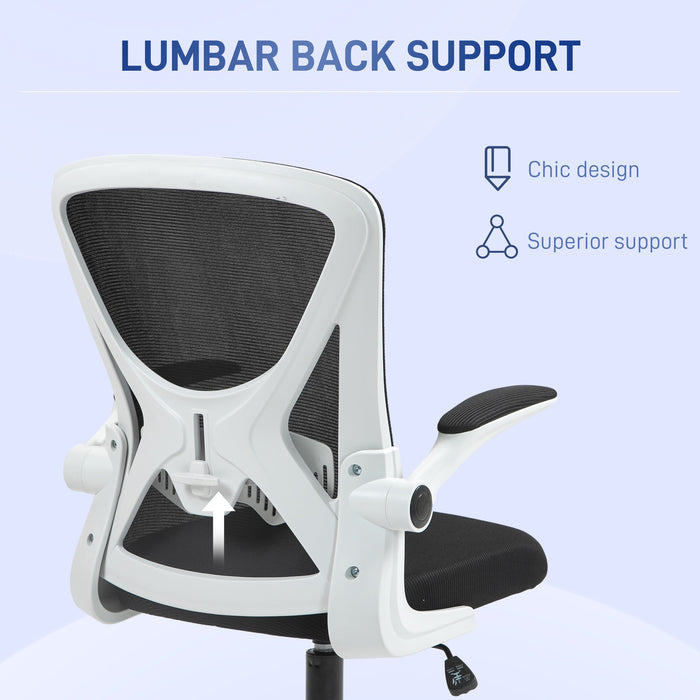 Ergonomic Mesh Back Desk Chair - Adjustable Flip-Up Armrests, Lumbar Support in Black - Ideal for Comfortable Office Seating
