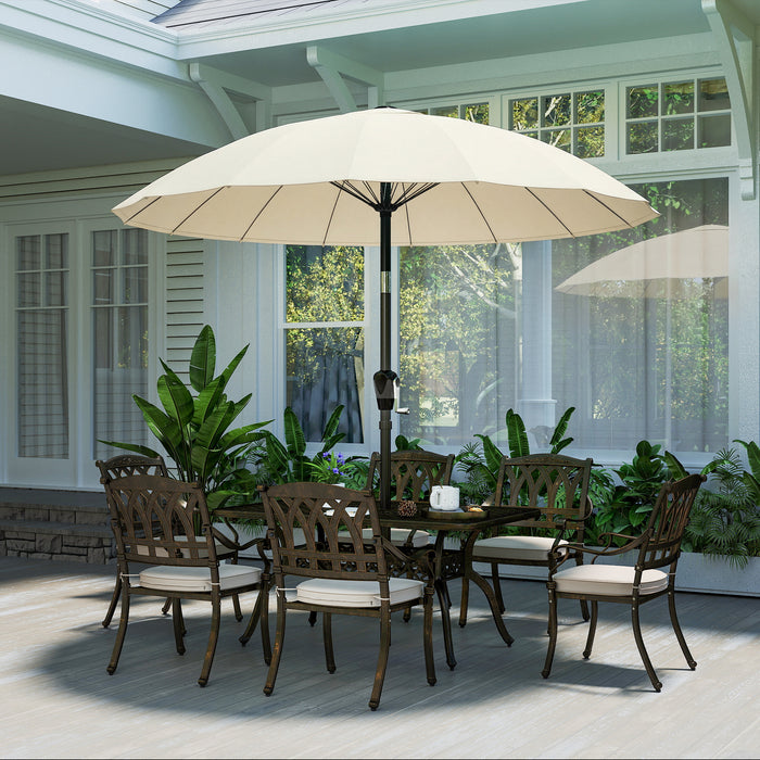 Outsunny 2 m Shanghai Garden Parasol Umbrella with 16 Fibreglass Ribs, Outdoor Parasol Sun Shade with Crank & Tilt, Cream White