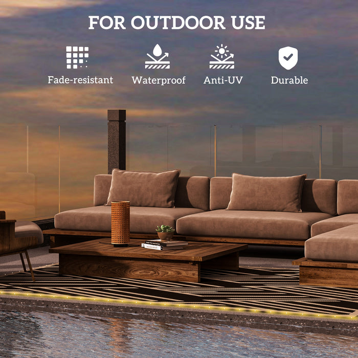 Reversible Plastic Straw RV Rug with LED Lights - Large 182 x 274cm Outdoor Mat in Black and Coffee - Ideal for Campers & Patio Lighting Decor