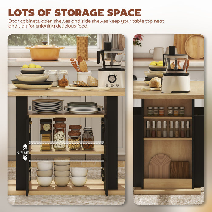 HOMCOM Kitchen Island with Spice Rack, Kitchen Storage with Large Tabletop for 4 People, Adjustable Shelves Black & Natural