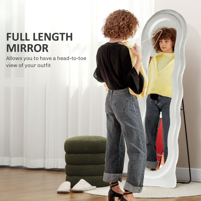 HOMCOM Wavy Velvet-Feel Full Length Mirror - White