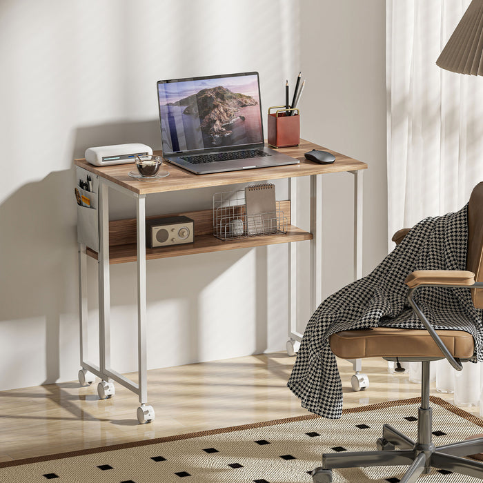 HOMCOM 80 cm Drop Leaf Writing Work Desk - Natural Wood Finish