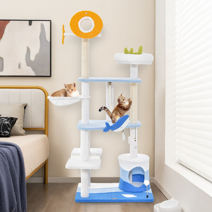 Ocean-Themed - Cat Tree Tower with Sisal Covered Scratching Posts - Perfect for Feline Fun and Claw Health Maintenance