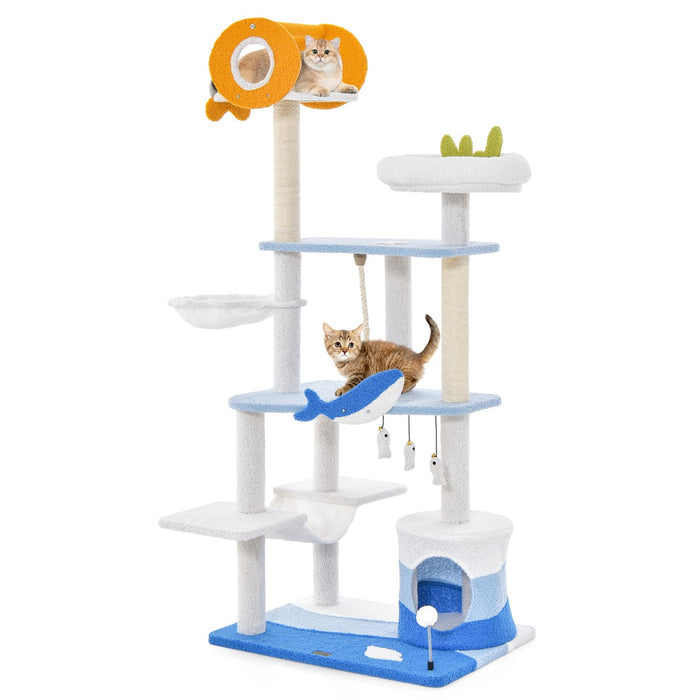 Ocean-Themed - Cat Tree Tower with Sisal Covered Scratching Posts - Perfect for Feline Fun and Claw Health Maintenance