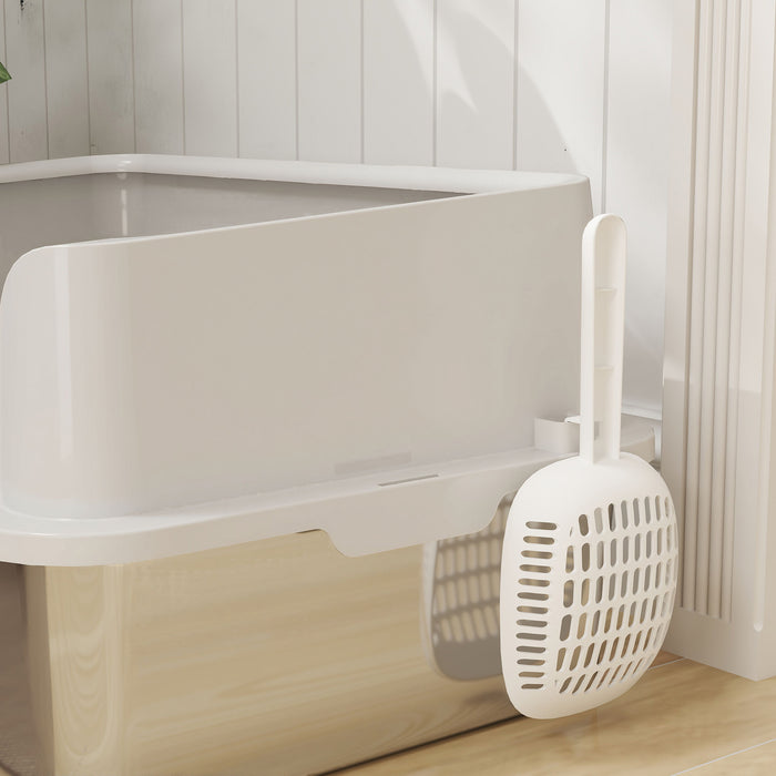 PawHut Stainless Steel Litter Box with Detachable Rim, Scoop, Easy Cleaning, Odour-Resistant, 60 x 40 x 28 cm