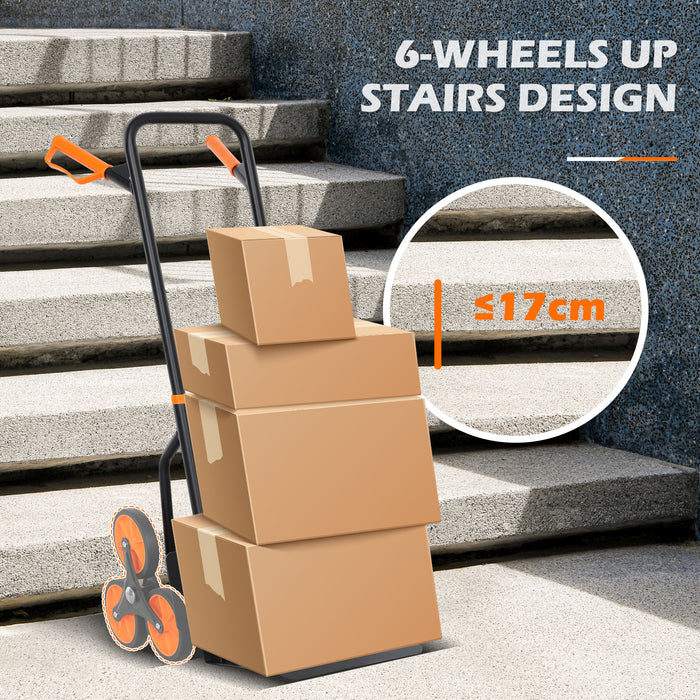 DURHAND Steel Climbing Stairs Trolley Hand Trucks 6-Wheels Foldable Load Cart 120kg, Orange