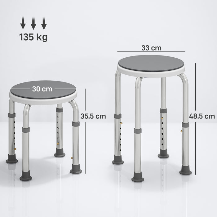 HOMCOM 360° Swivel Shower Chair, Height Adjustable Aluminium Shower Stool with Non-Slip Feet for Disabled, Elderly, Grey