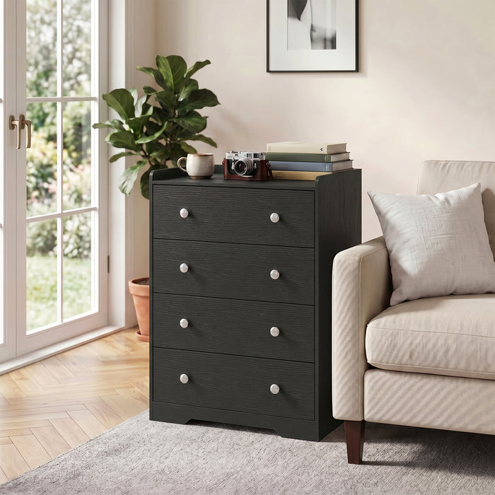 HOMCOM 4 Drawer Chest of Drawers, Modern Dresser for Bedroom, Storage Cabinet for Living Room Entryway, Black Wood Effect