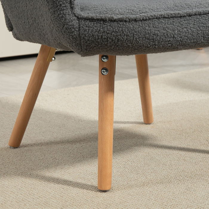 HOMCOM Modern Accent Chair, Upholstered Tufted Wingback Armchair with Seat Padding, Leisure Lounge Bedroom Chair with Wood Legs, Dark Grey