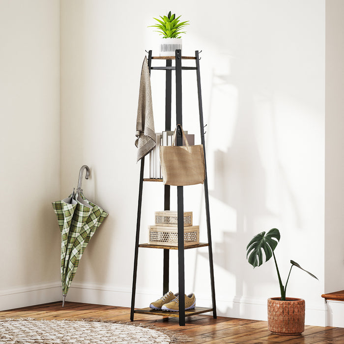 HOMCOM Compact Freestanding Coat Rack -  Black/Brown