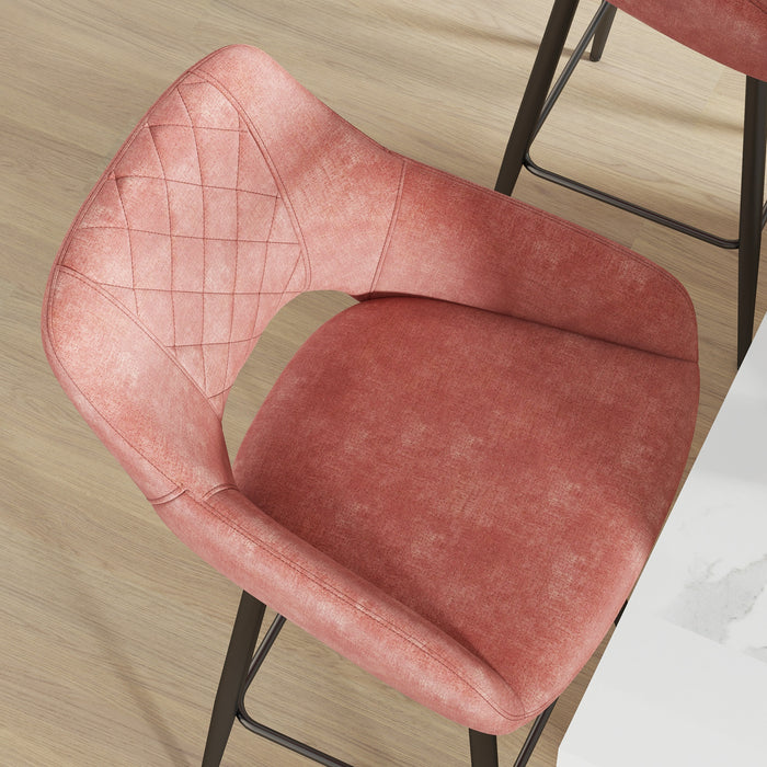 Velvet-Feel Swivel Barstools, Set of 2 - Plush Pink Finish - Ideal for Kitchen Counter and Home Bar Comfort Seating