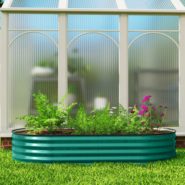 Outsunny Galvanised Raised Garden Bed, Metal Planter Box with Safety Edging, for Flowers, Herbs, Succulents, Light Green