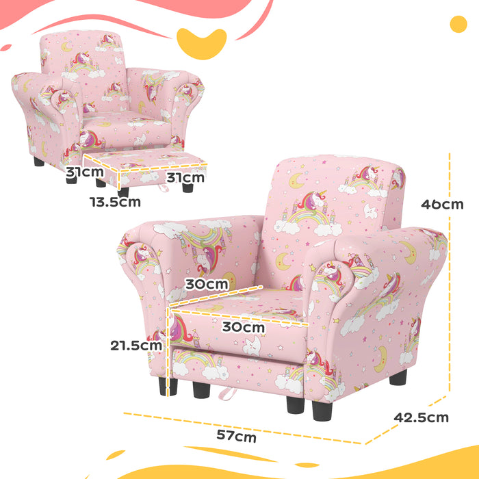 Kids Unicorn-Themed Sofa Set - 2 Pieces with Sturdy Wooden Frame, Perfect for Toddlers 1.5-3 Years - Comfortable and Adorable Seating for Young Children in Pink