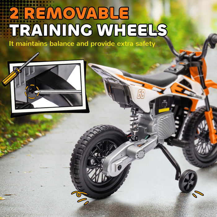 AIYAPLAY 12V Kids Electric Motorbike, Kids Electric Ride on Motorcycle w/ Twist Grip Throttle, Training Wheels - Orange | Aosom UK