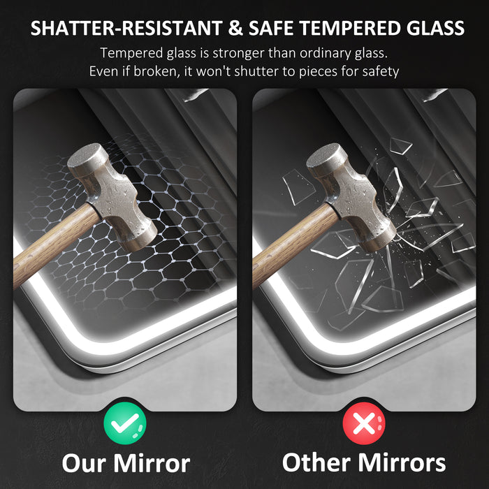 HOMCOM 50 x 70 cm Bluetooth LED Bathroom Mirror with Anti-Fog - Silver Tone