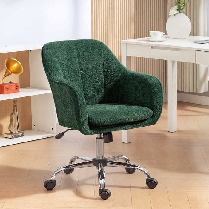 HOMCOM Snow Flannel Office Chair with Padded for Home - Dark Green