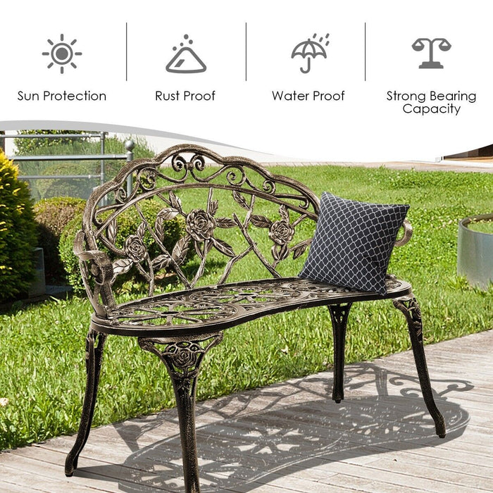 2 Seater Garden Metal Rose Bench-