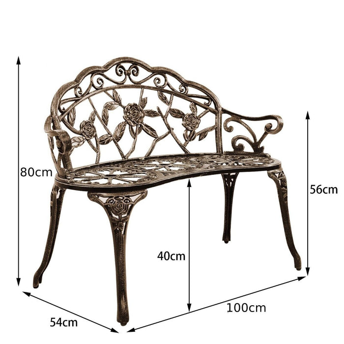 2 Seater Garden Metal Rose Bench-