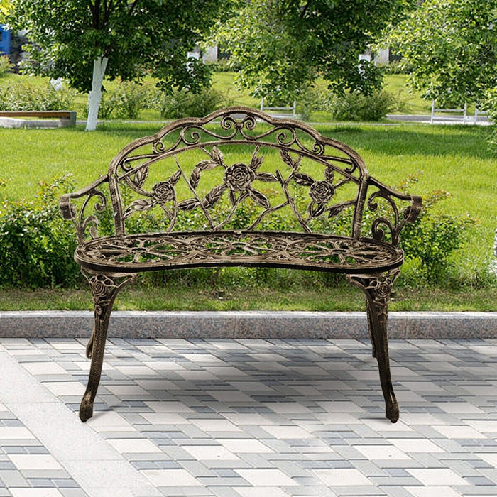 2 Seater Garden Metal Rose Bench-