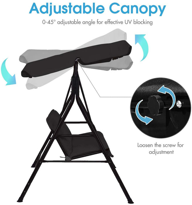 2 Seaters Garden Swing Chair with Adjustable Canopy-