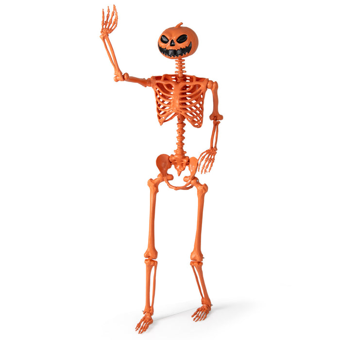 Orange Halloween Skeleton with Pumpkin Head and Movable Joints