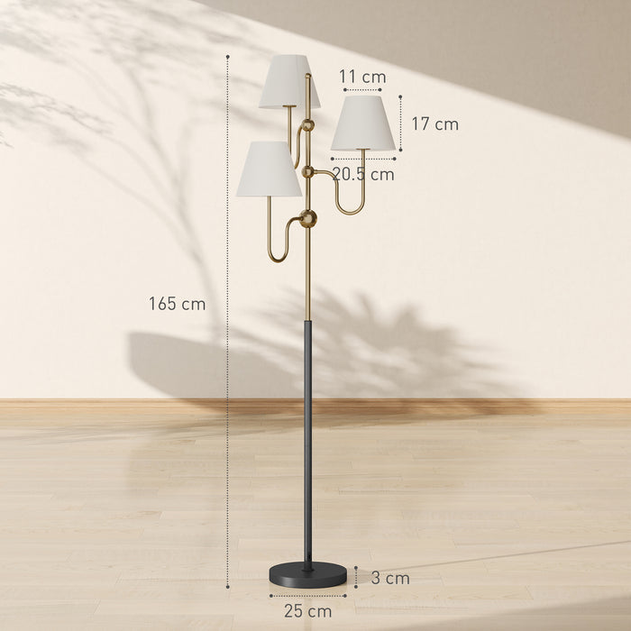 HOMCOM Floor Lamp, 165 cm Tall Standing Lamp with 3 Light and Foot Switch for Living Room, Bedroom, Bedside, Office, E27 Base Without Bulb (40W Max)