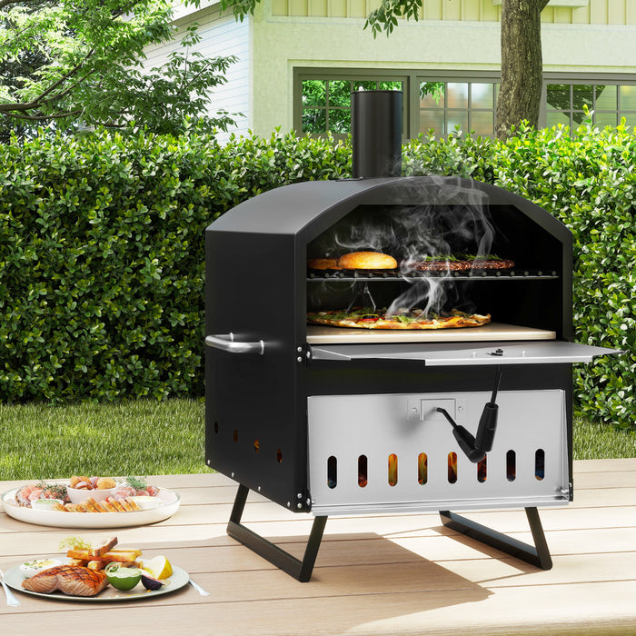 Outdoor 60cm Wood Fired Pizza Oven with Cooking Grills and Cover-