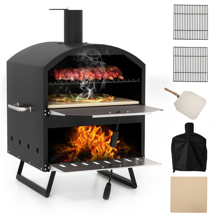 Outdoor 60cm Wood Fired Pizza Oven with Cooking Grills and Cover-