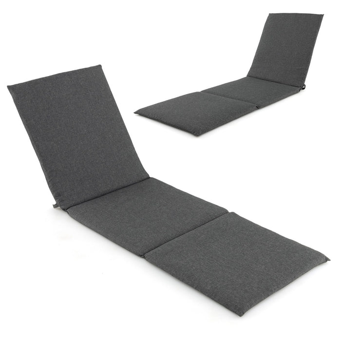 Folding Outdoor Chaise Lounge Cushion Patio Furniture Pad with Straps-Dark Grey-
